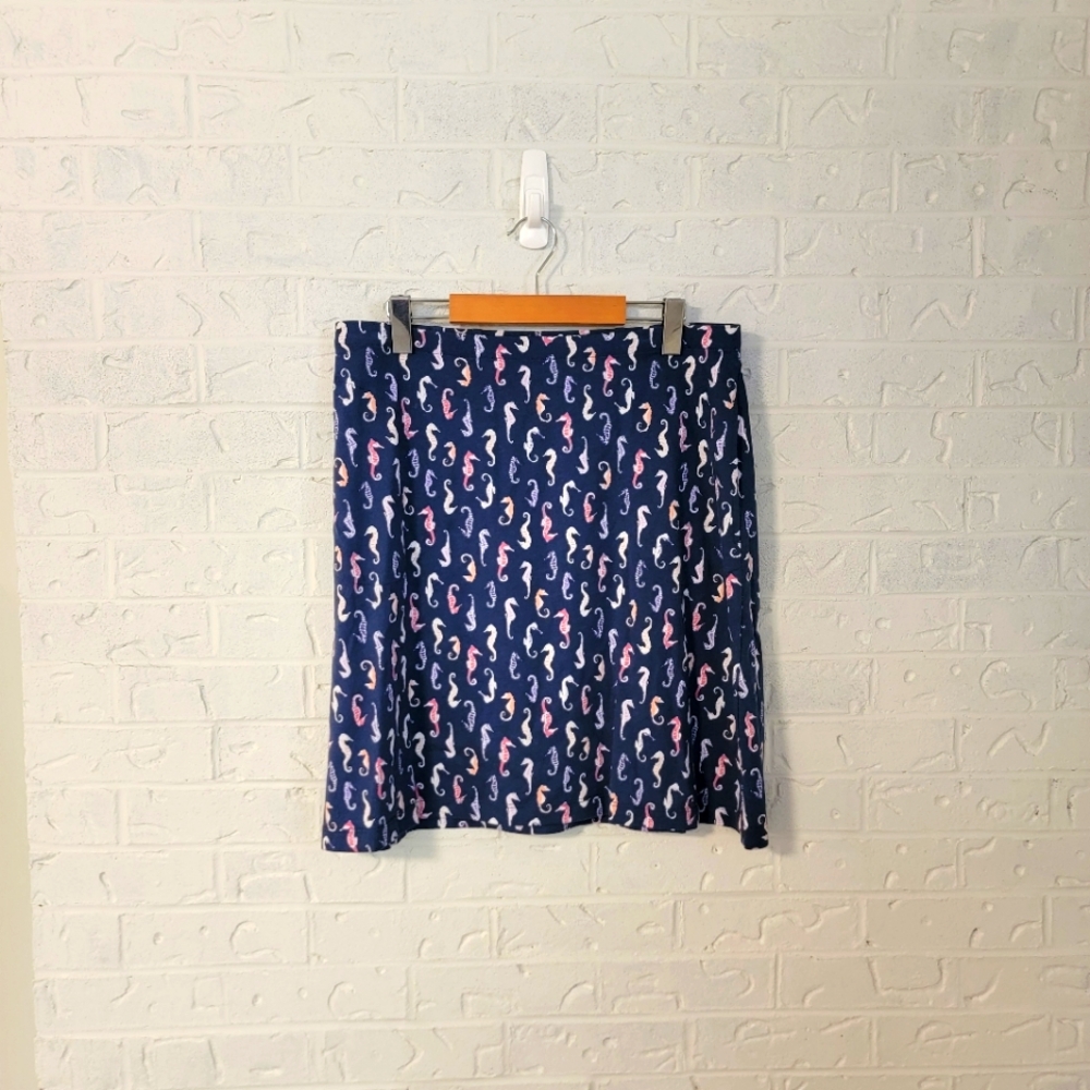 vintage seahorse stretch cotton jersey skirt preppy lilly pulitzer flared skate